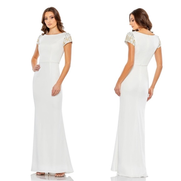 Mac Duggal Dresses & Skirts - IEENA FOR MAC DUGGAL - BEADED CAP SLEEVE BATEAU COLUMN DRESS